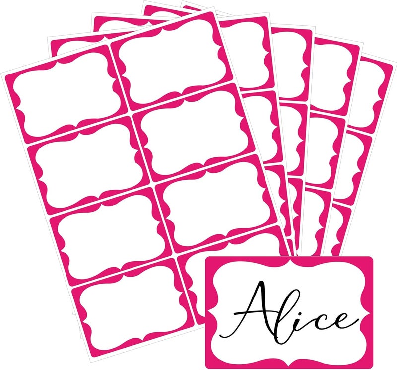 labelon Pink Name Tags,2"x 3" Name Tag Stickers with Pink Border 200 Pcs Adhesive Name Tags Sticker Name Badges Labels for Valentine, School, Office, Home, Party, Conferences - Image 1